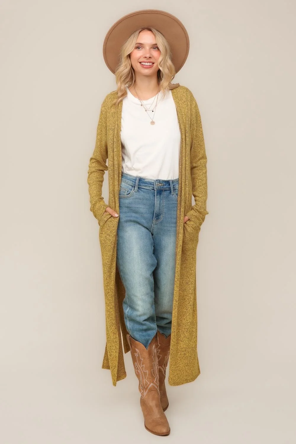 PLUS TWO TONE HACCI OPEN CARDIGAN WITH SIDE SLITS - Image 3