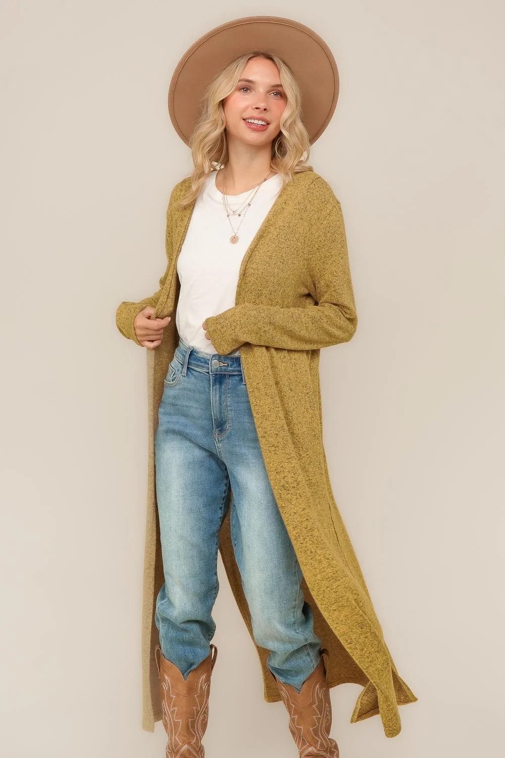 PLUS TWO TONE HACCI OPEN CARDIGAN WITH SIDE SLITS - Image 5