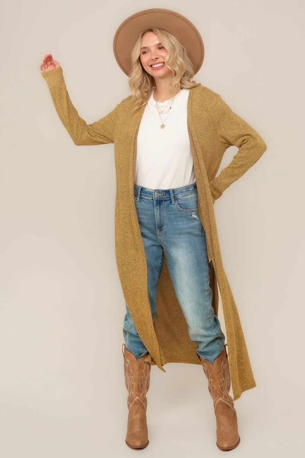 PLUS TWO TONE HACCI OPEN CARDIGAN WITH SIDE SLITS - Image 7