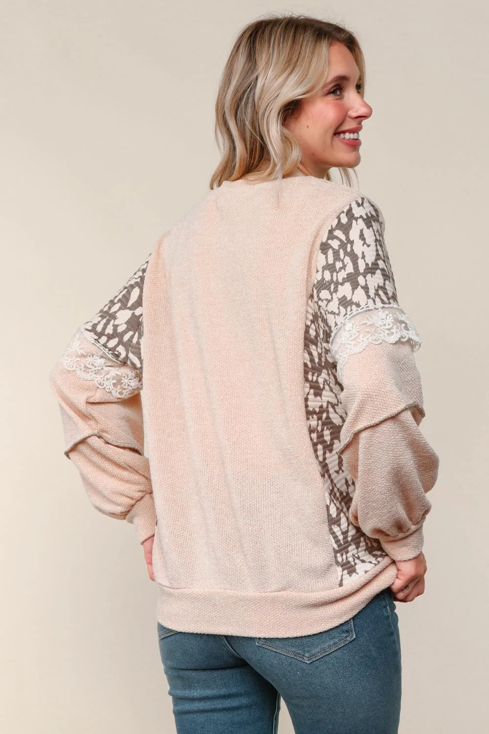 Plus Two Tone Sweater Top W/Crochet Lace Detail - Image 3