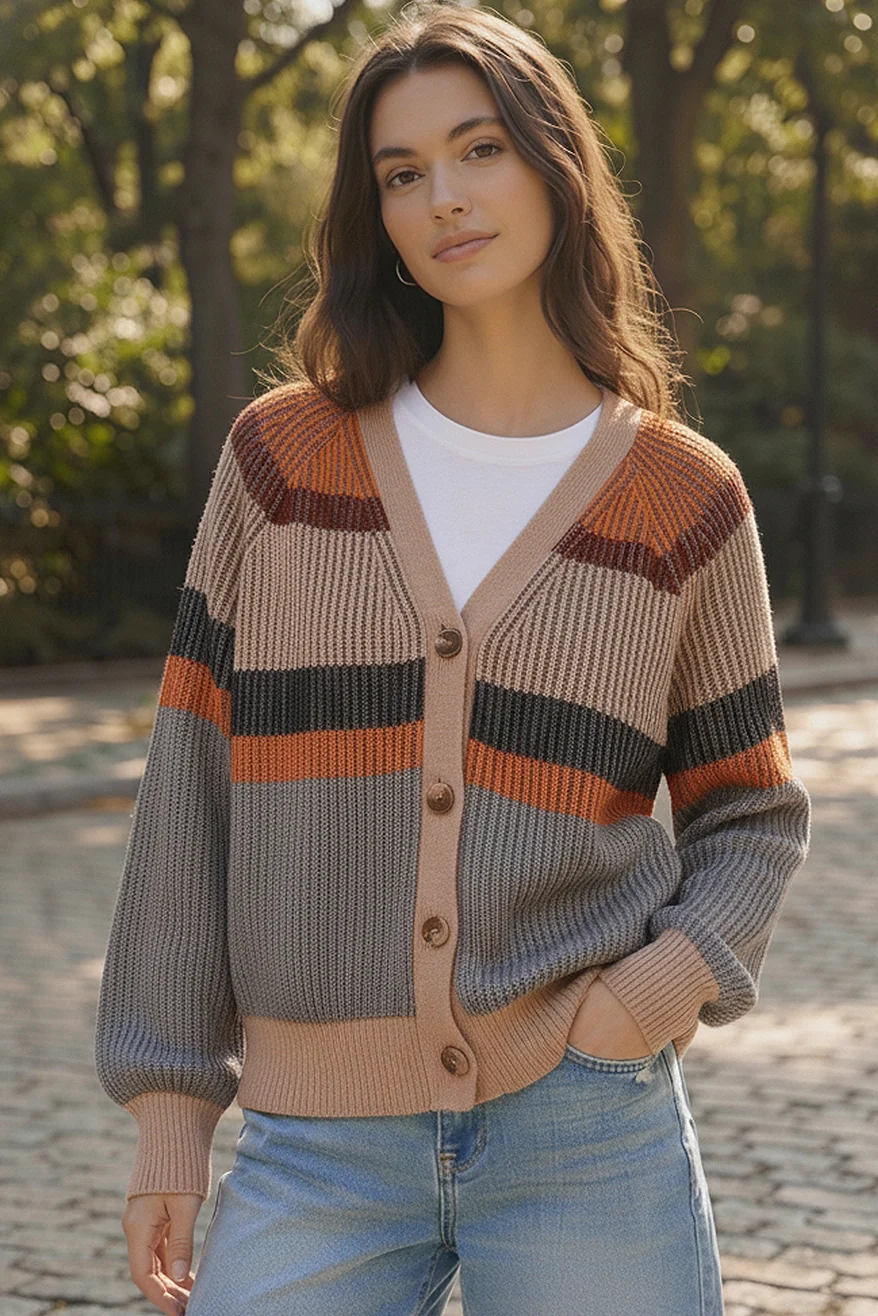 PLUS V NECK BUTTON DOWN RAGLAN SWEATER CARDIGAN - Image 3