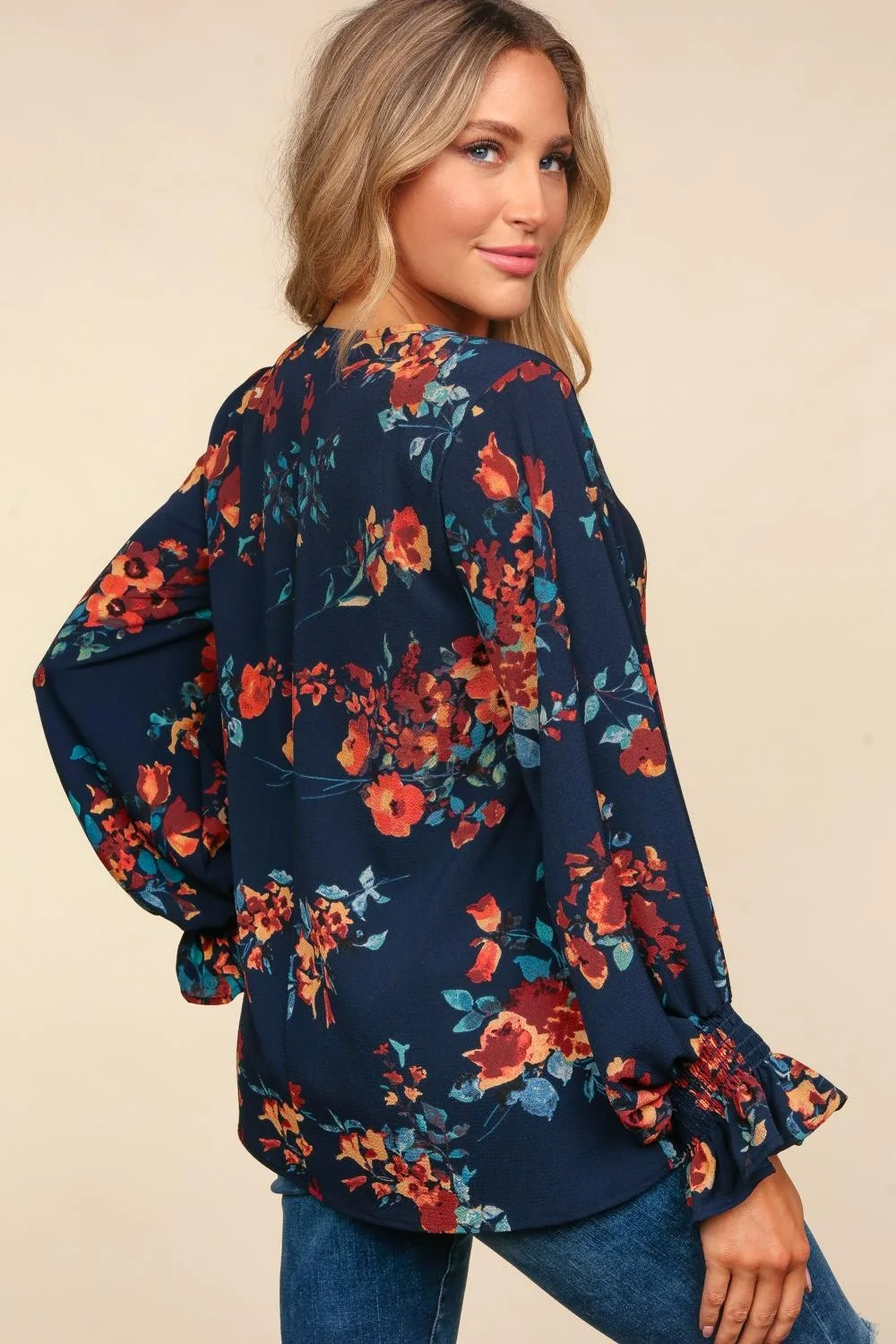 Plus V Neck Floral Print Woven Blouse Top (3pc) - Image 4