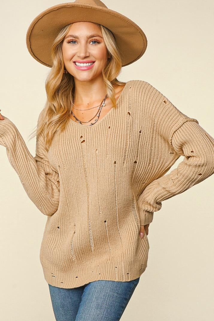 PLUS V NECK LONG SLEEVE PULLOVER SWEATER TOP - Image 4