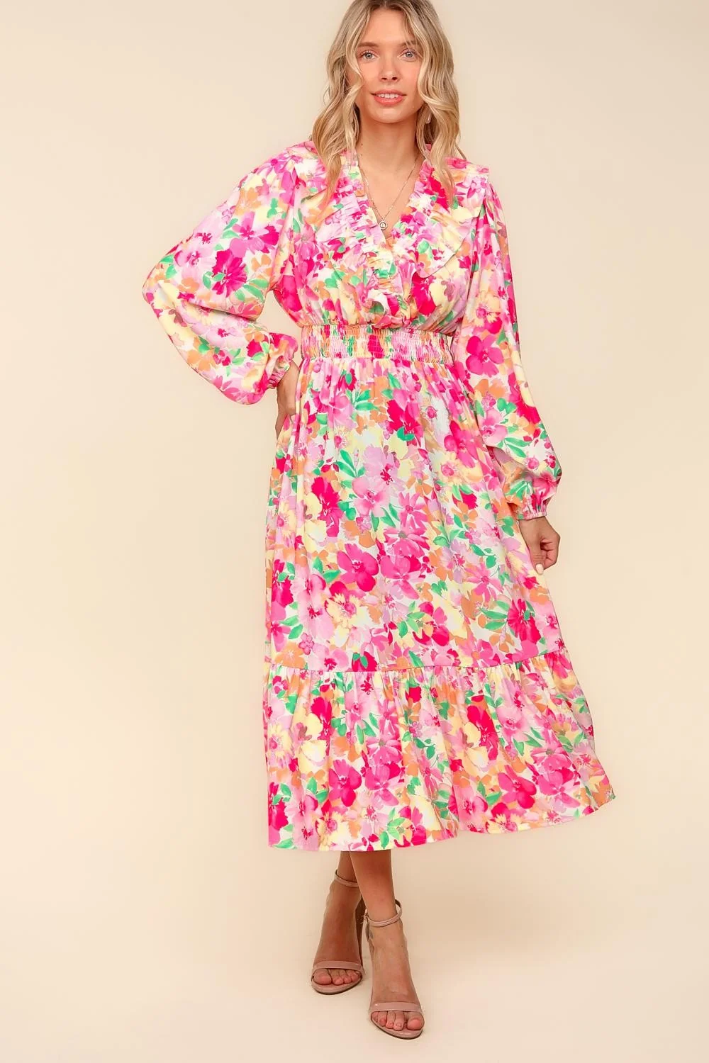 PLUS V NECK RUFFLED FRONT OVERLAP WITH SIDE POCKET - Image 3