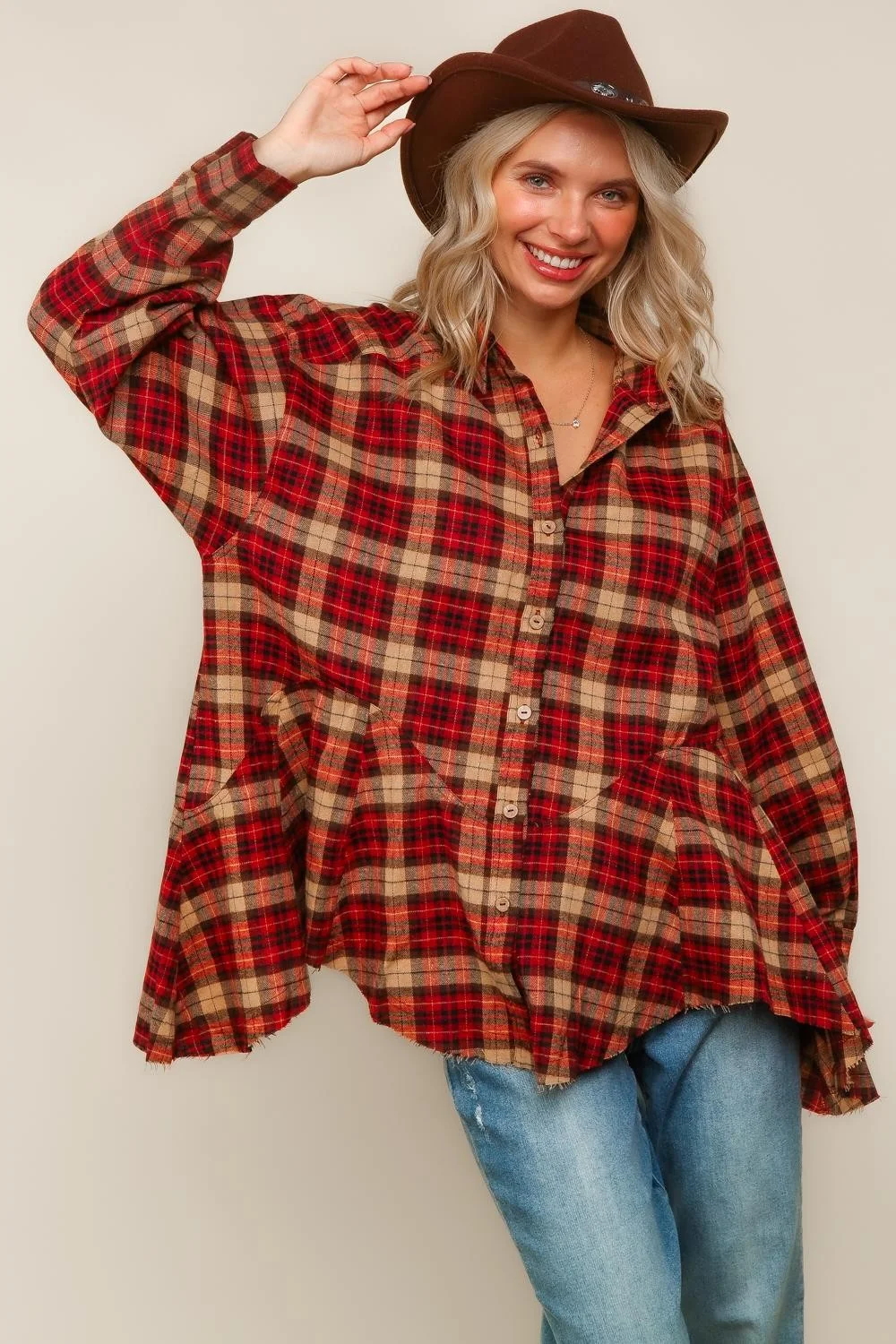 PLUS WOVEN TUNIC SHIRTS W/ PLAID SHARKBITE HEM - Image 3