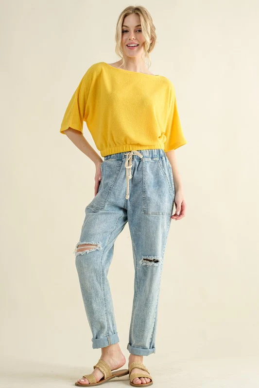 Plus Yellow Jacquard Banded Top - Image 4
