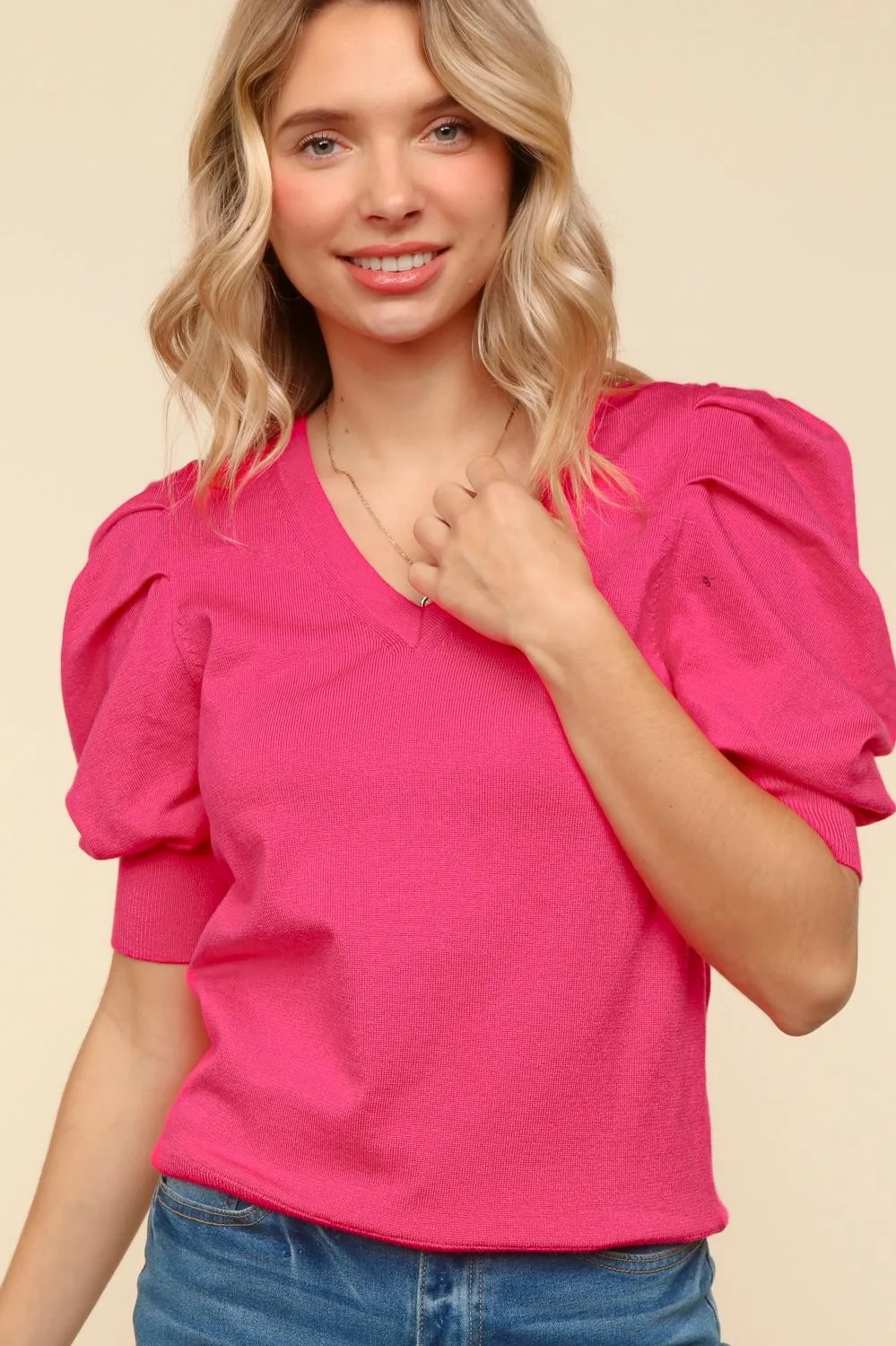 PUFF BUBBLE SLEEVE SOLID SWEATER KNIT TOP - Image 7
