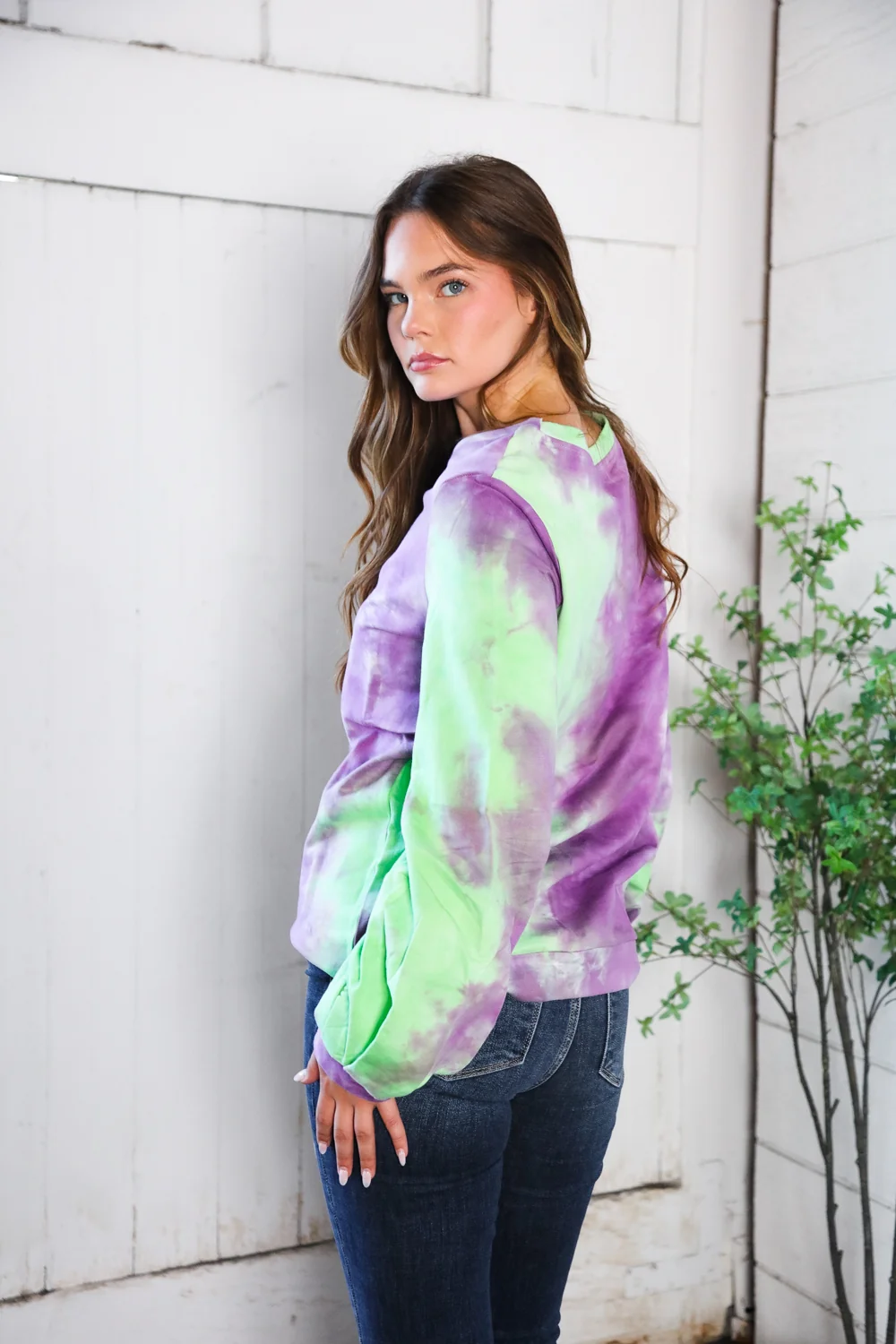 Purple Multi French Terry Tie Dye Sweater - Image 10