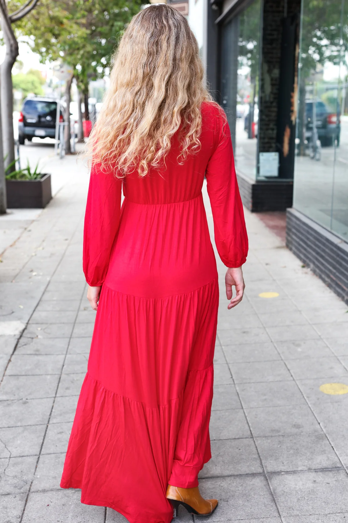 Red Button Henley Maxi Dress - Image 7