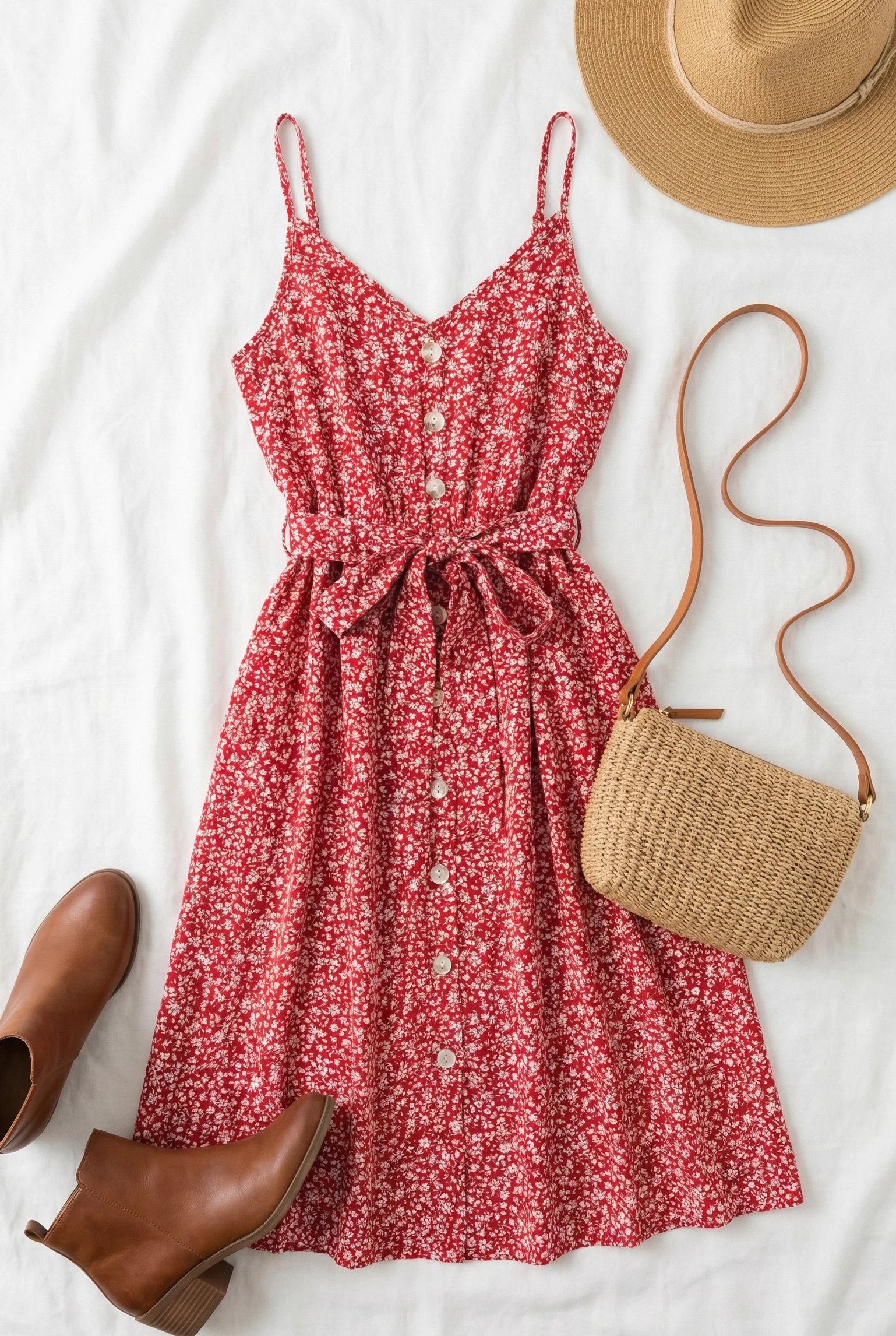 Red Ditsy Floral Dress