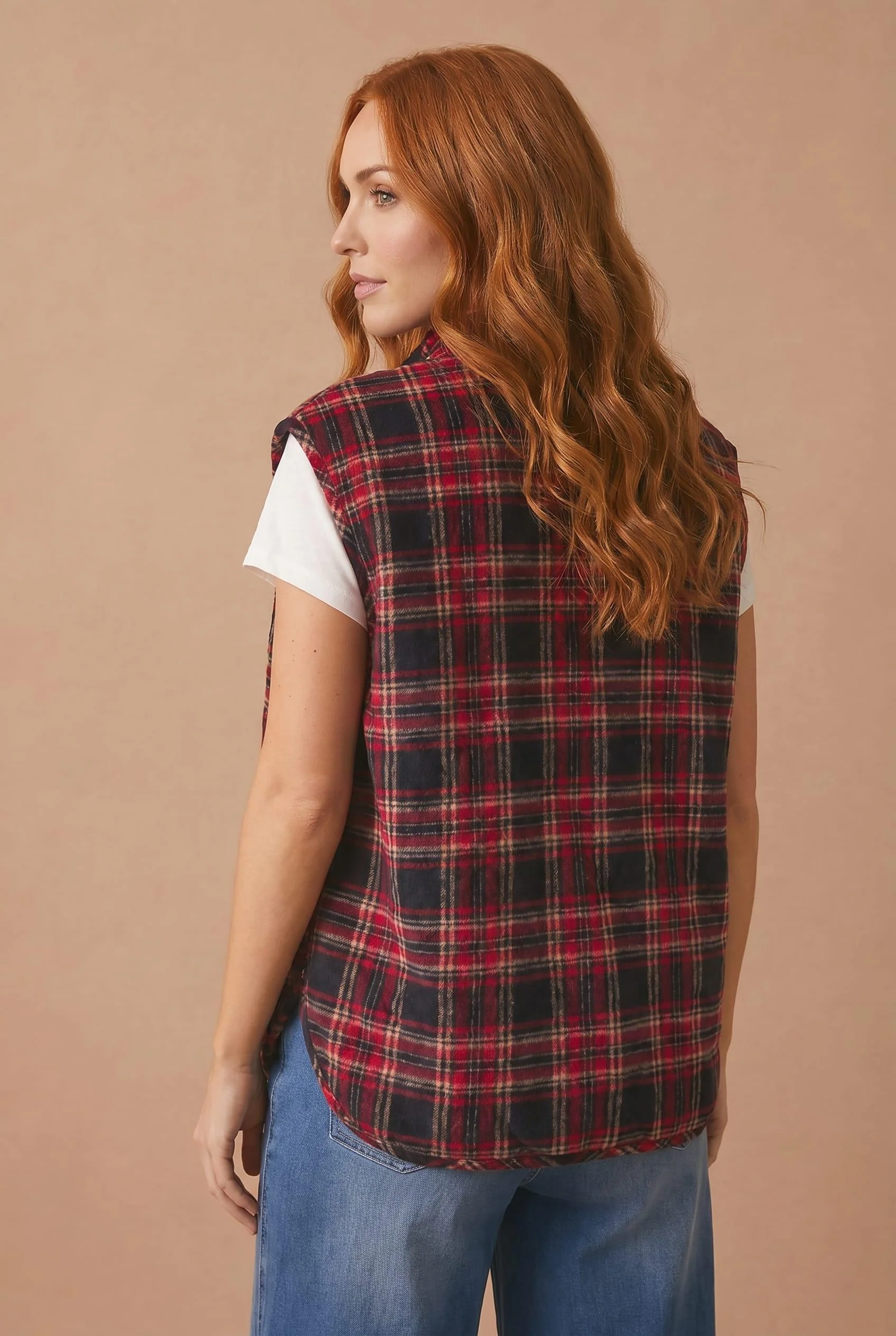 Red Navy Plaid Reversible Quilted Vest - Image 4