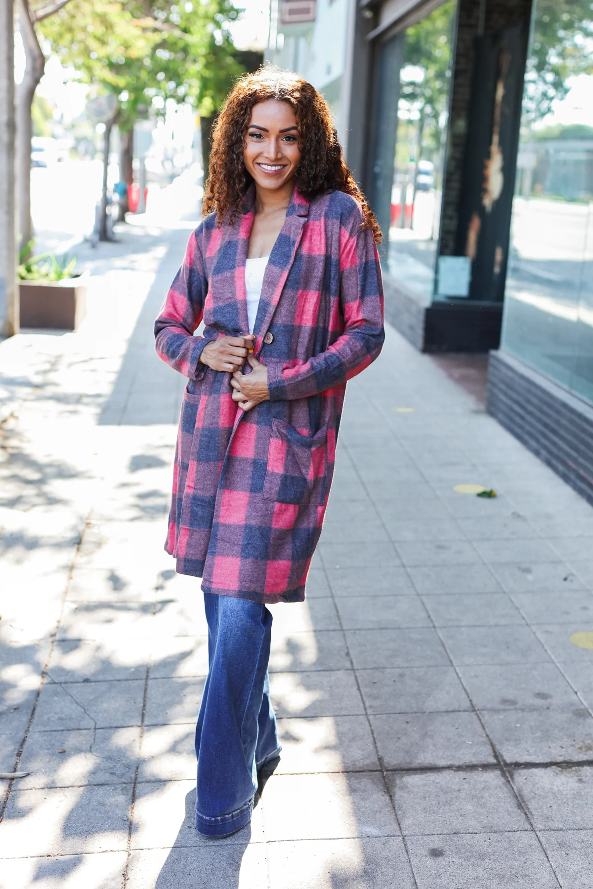 Red Plaid Buttoned Coat - Image 2
