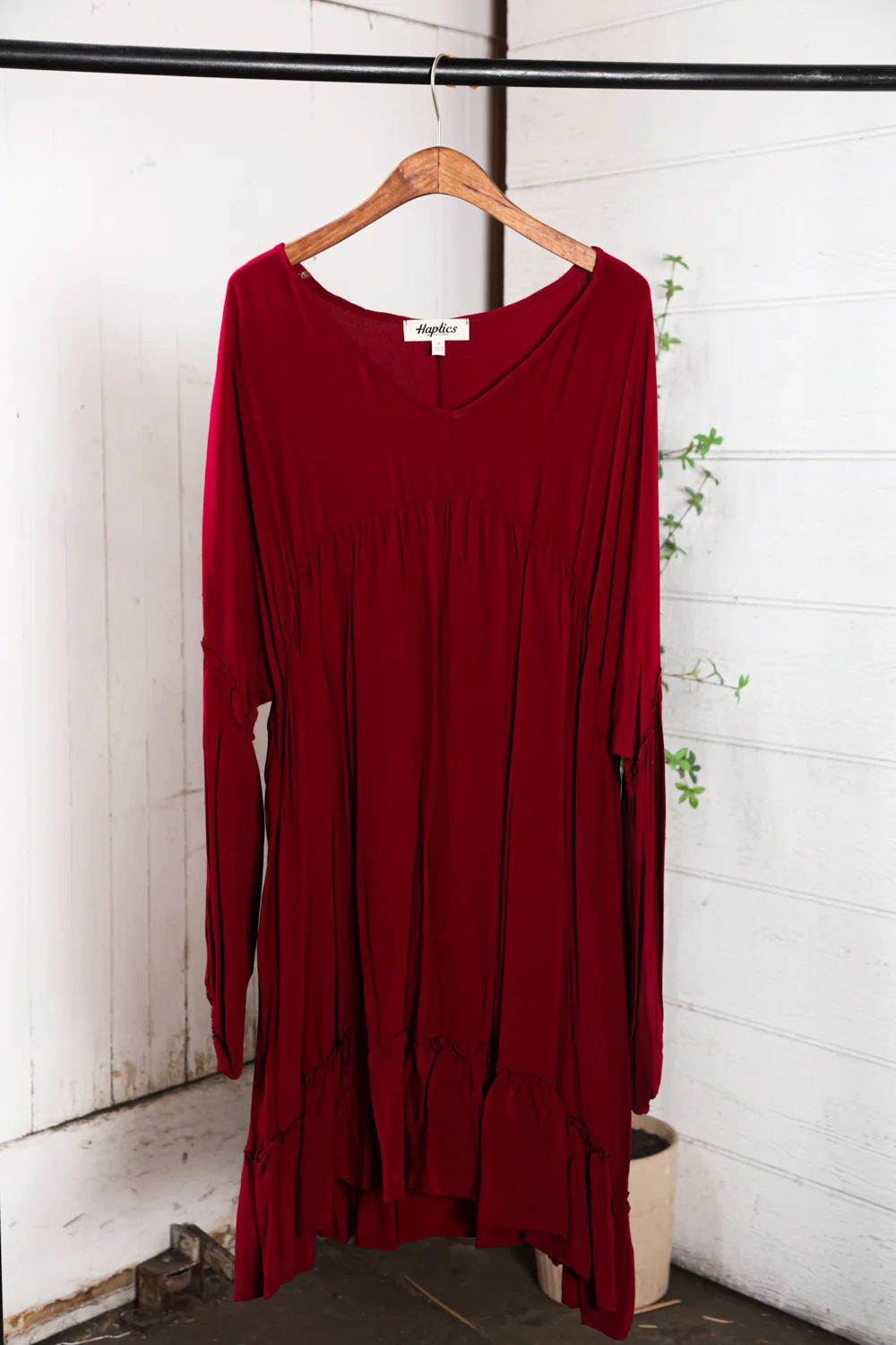 Plus Wine Ruffle Hem Dress