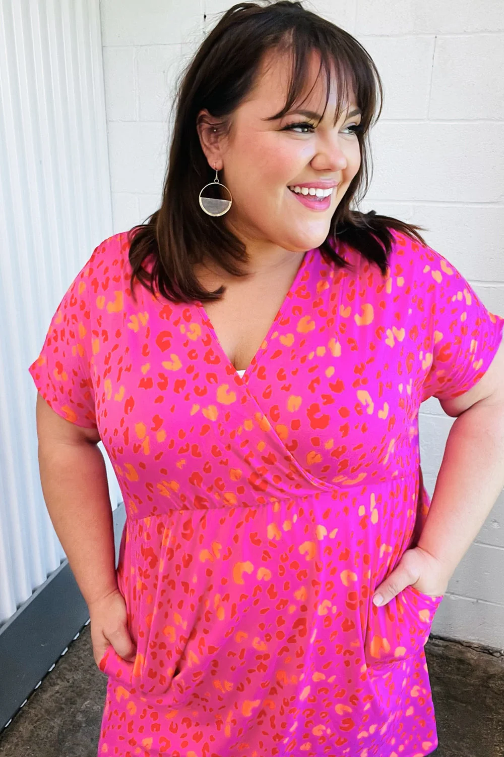 Rose Leopard Surplice V Neck Pocketed Dress (Open Pack) - Image 12