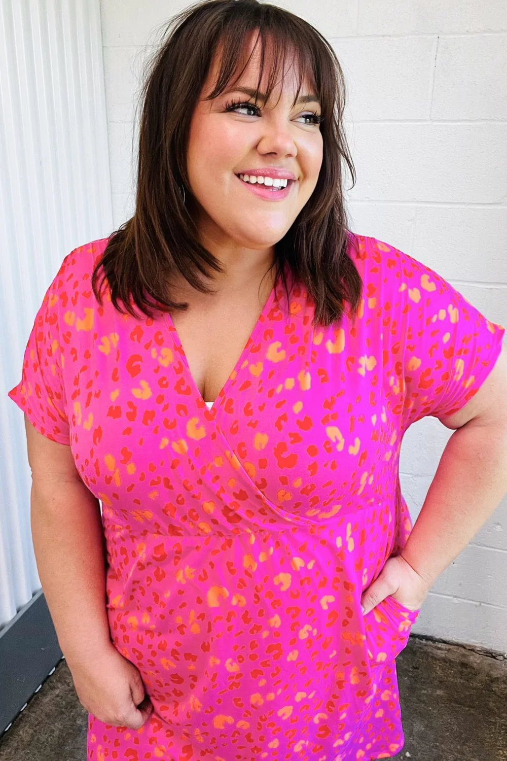 Rose Leopard Surplice V Neck Pocketed Dress (Open Pack) - Image 6