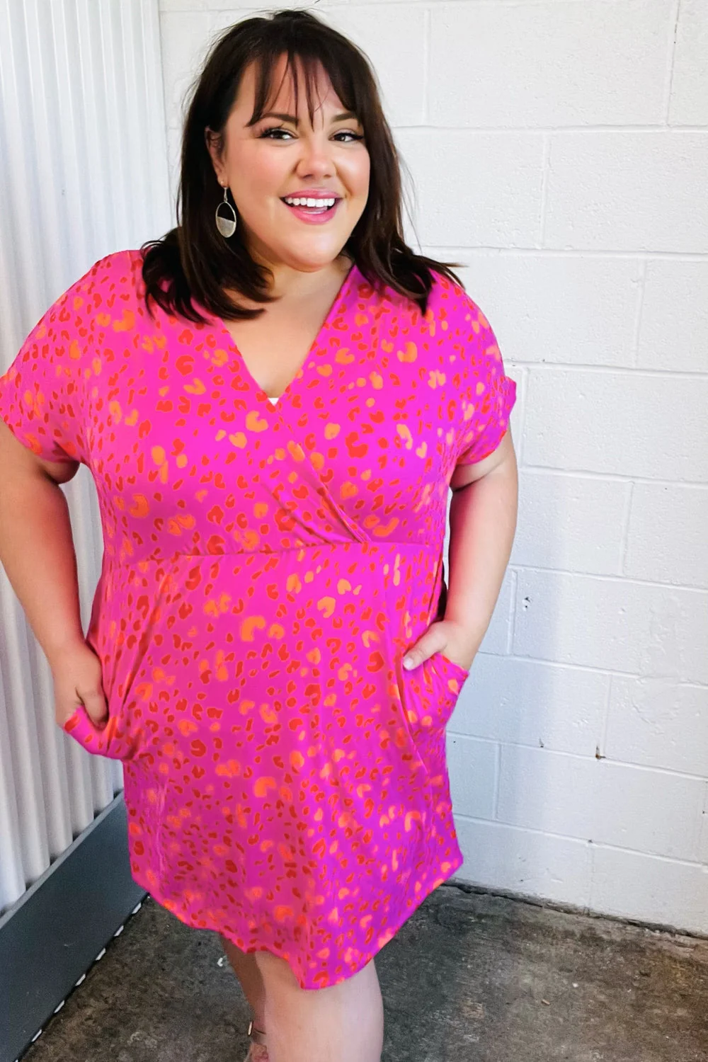 Rose Leopard Surplice V Neck Pocketed Dress (Open Pack) - Image 8