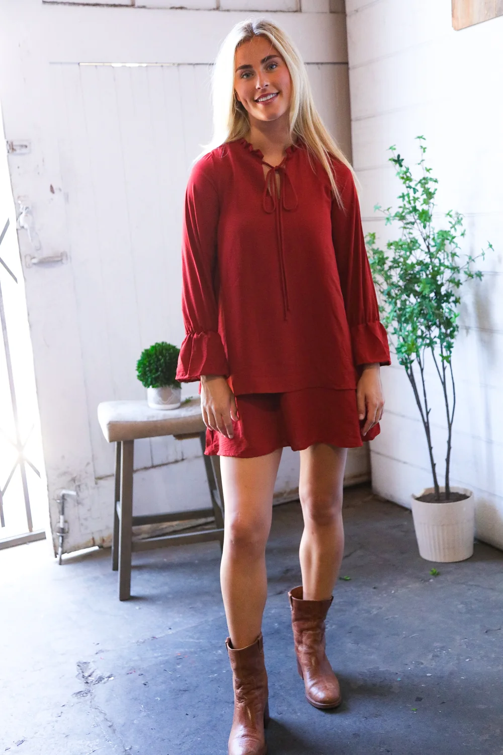 Rust Crinkled Woven Dress - Image 4
