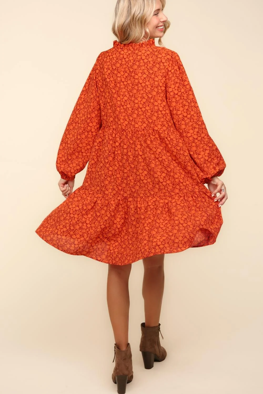 RUST FLORAL BABYDOLL LONG SLEEVE WITH SIDE POCKETS - Image 8