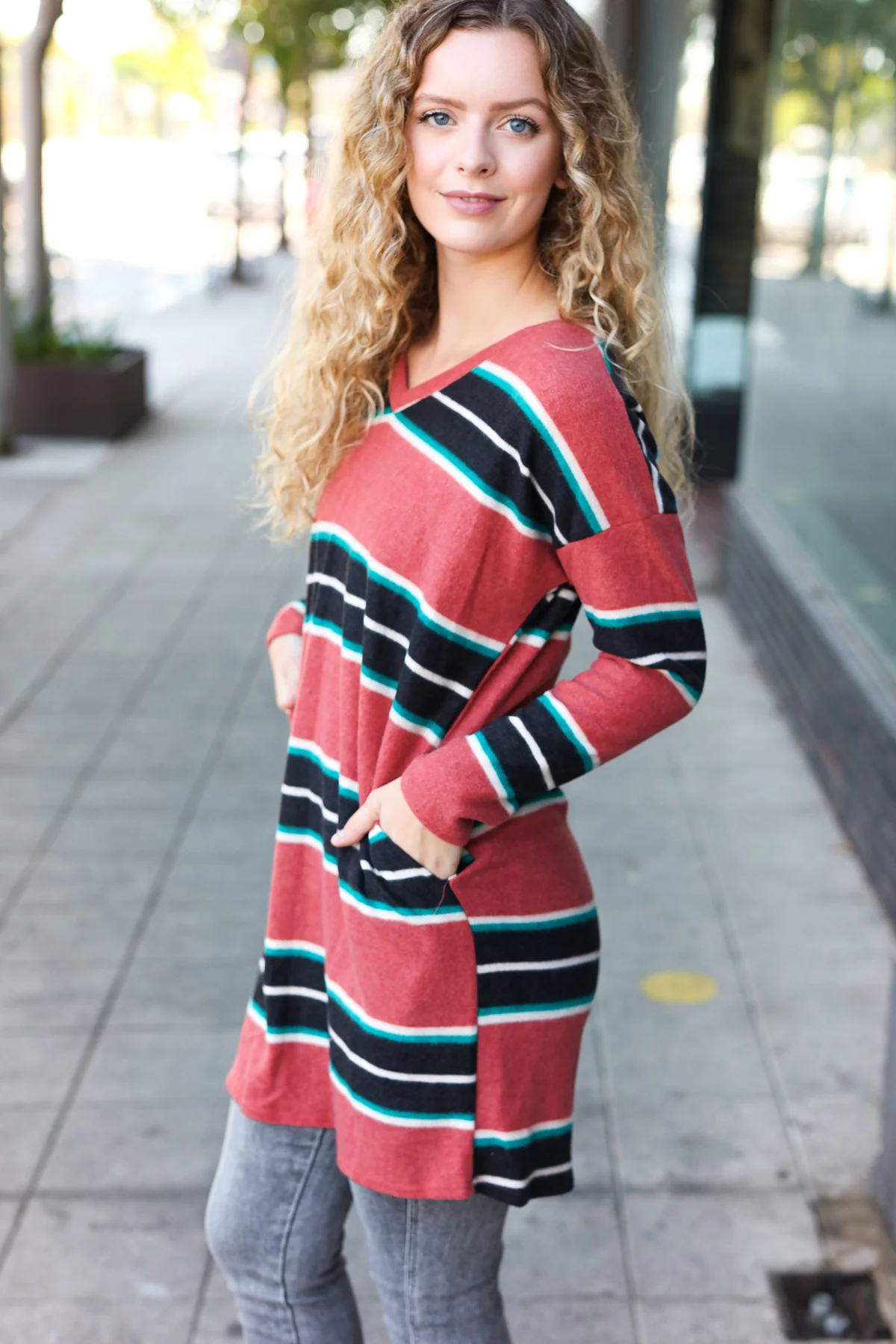 Marsala Hacci Stripe Pocketed Dress - Image 4