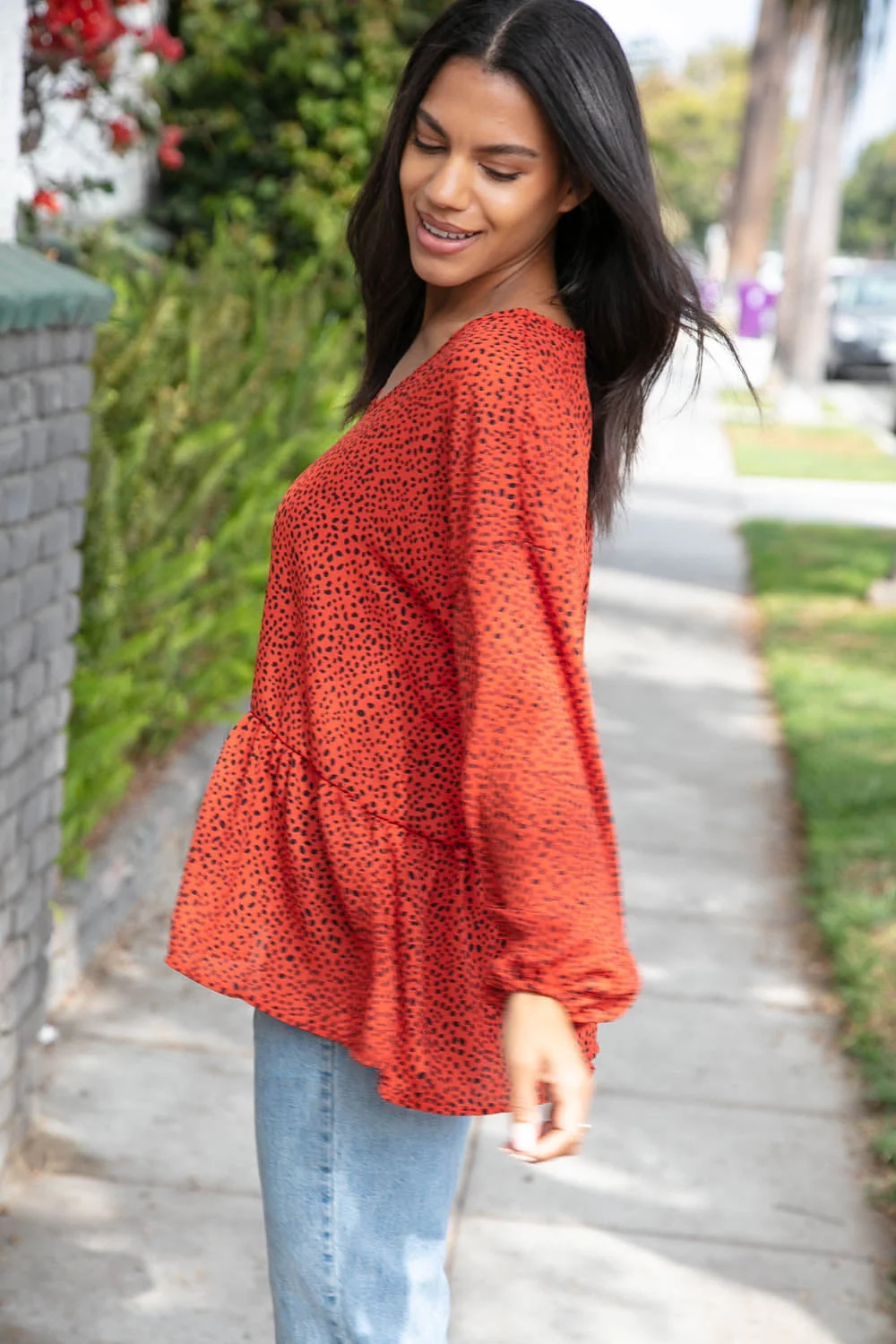 Rust Leopard Wool Dobby Woven Knit Top (Open Pack) - Image 5