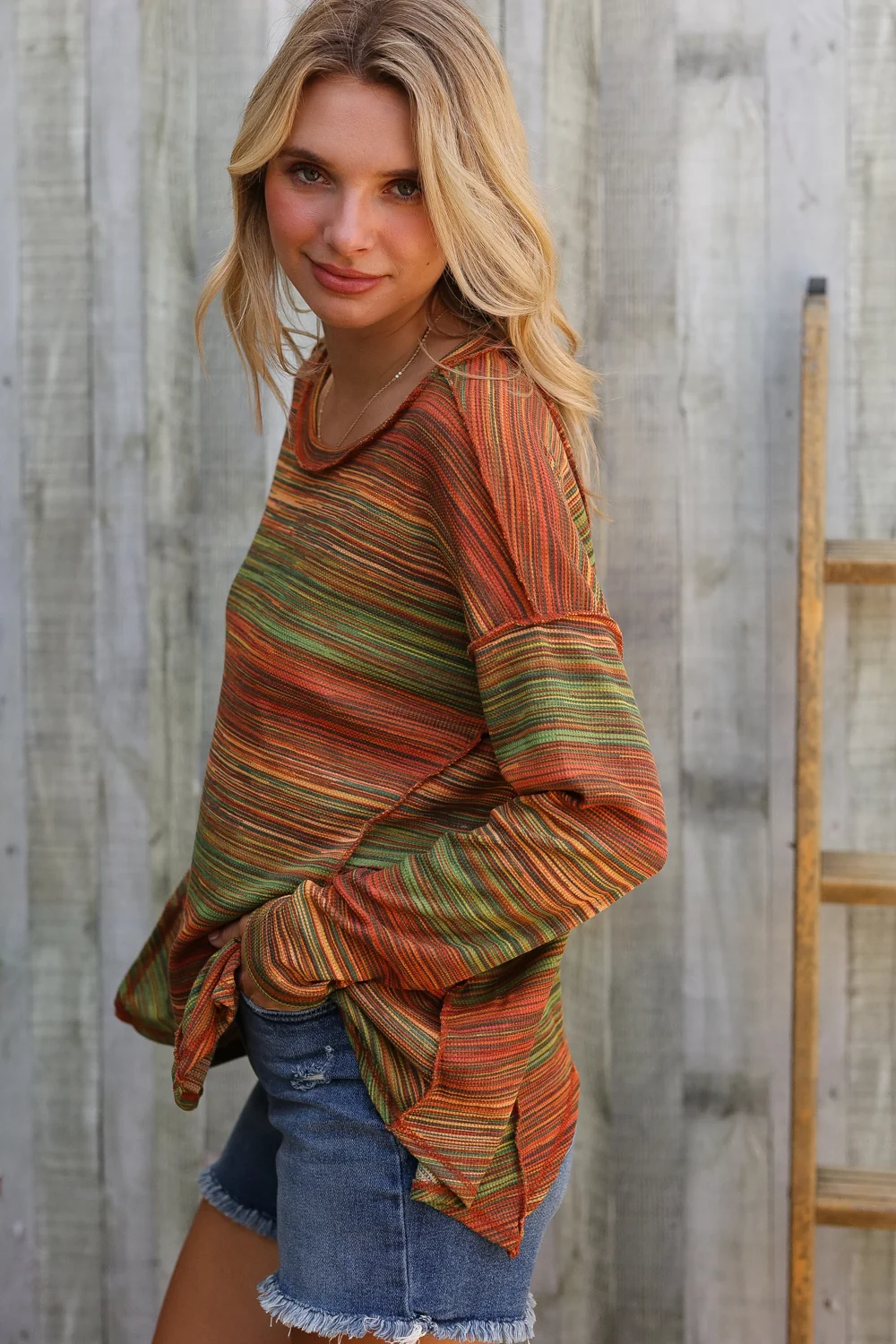 Rust Multi Overstitch Top - Image 4