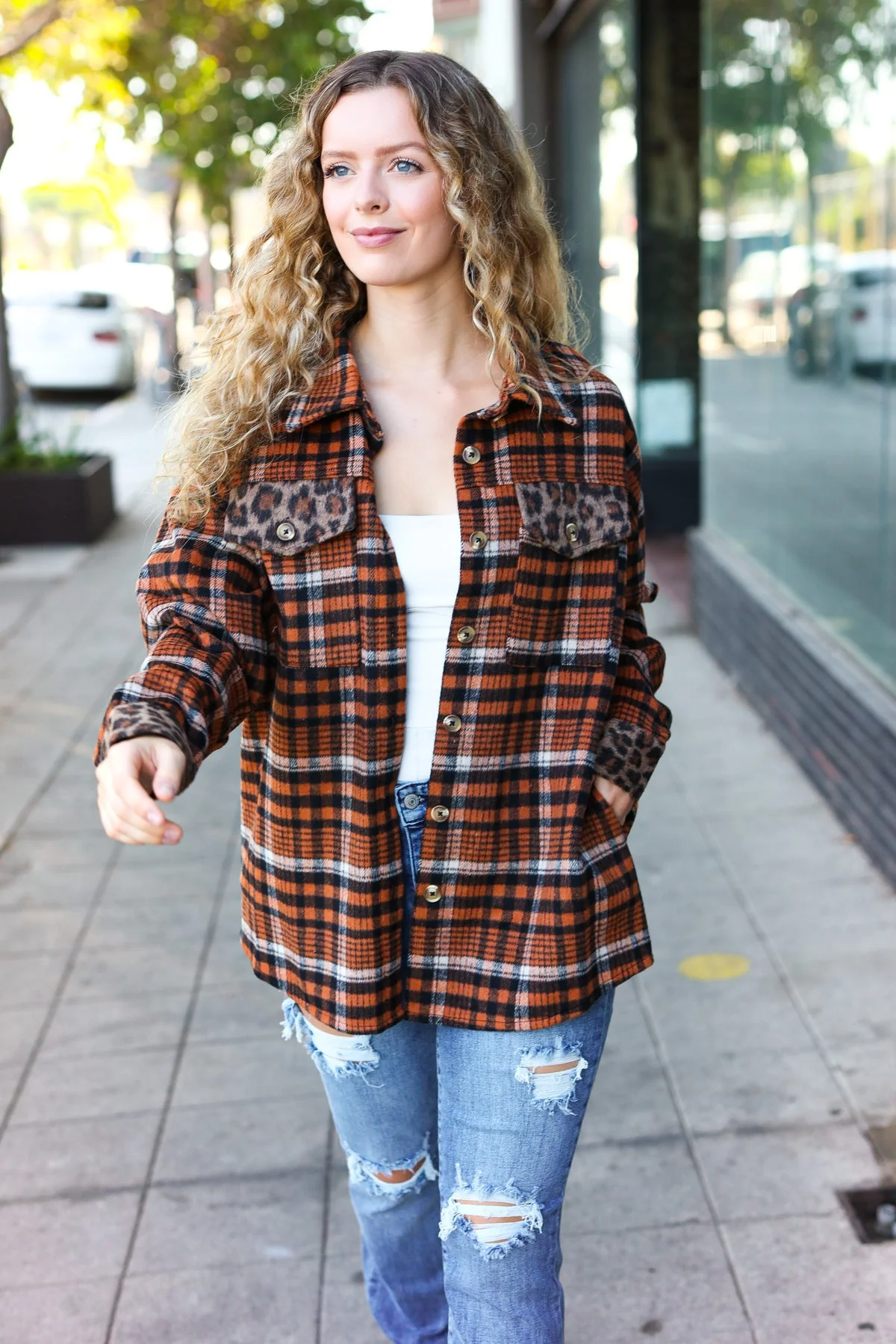 Put Together Rust Plaid & Animal Print Button Down Jacket (Open Pack) - Image 10