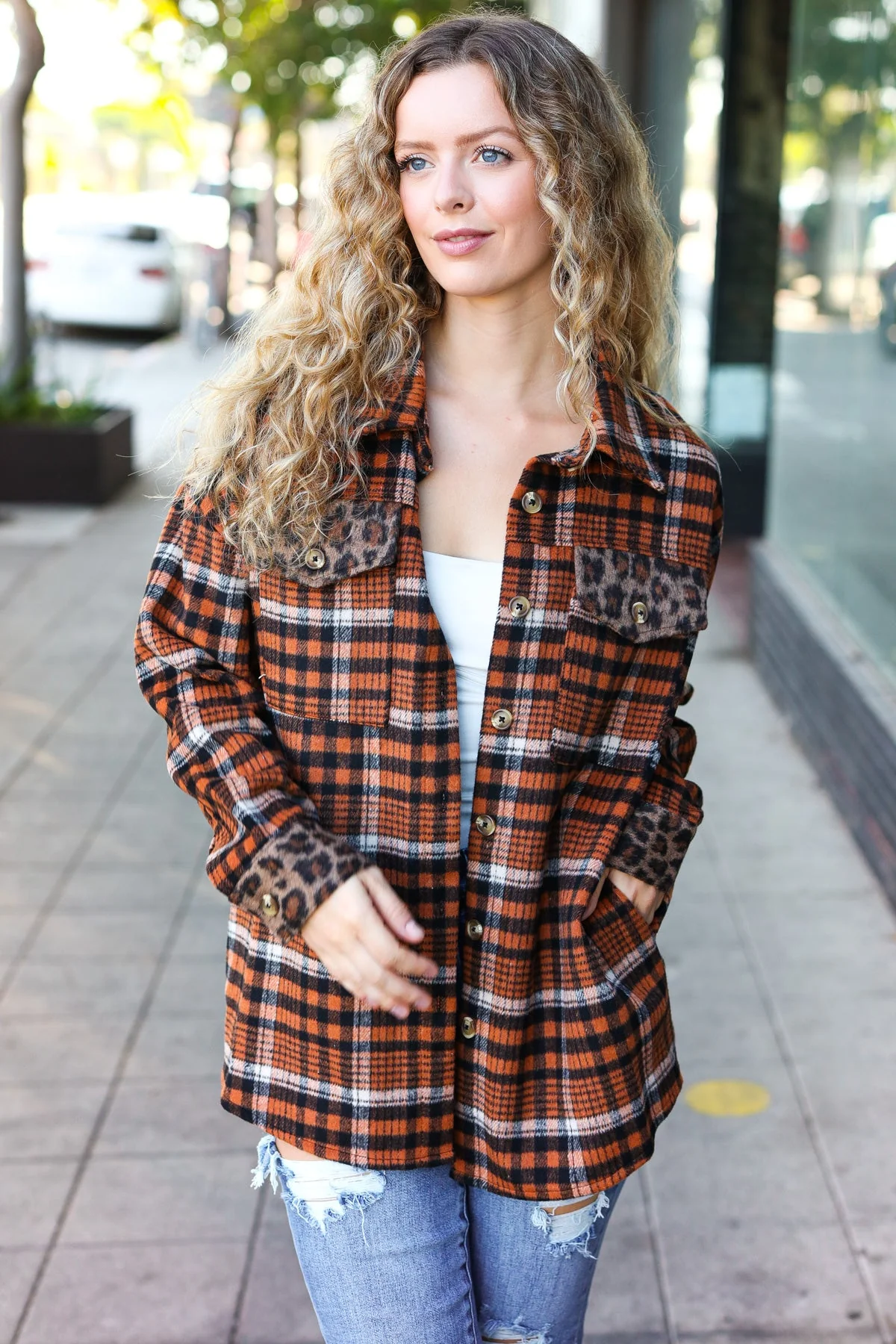 Put Together Rust Plaid & Animal Print Button Down Jacket (Open Pack) - Image 16