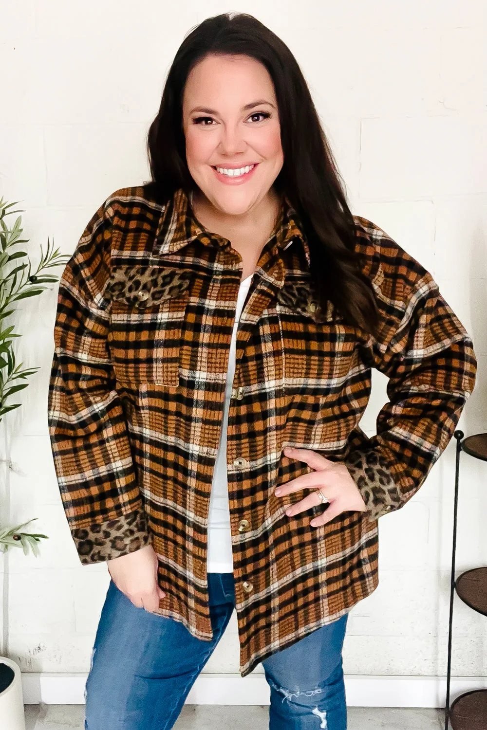 Put Together Rust Plaid & Animal Print Button Down Jacket (Open Pack) - Image 8