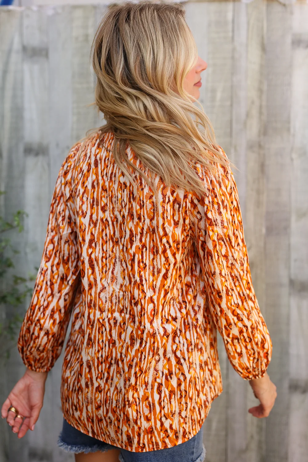 Rust Print Design Woven Button Blouse - Image 7