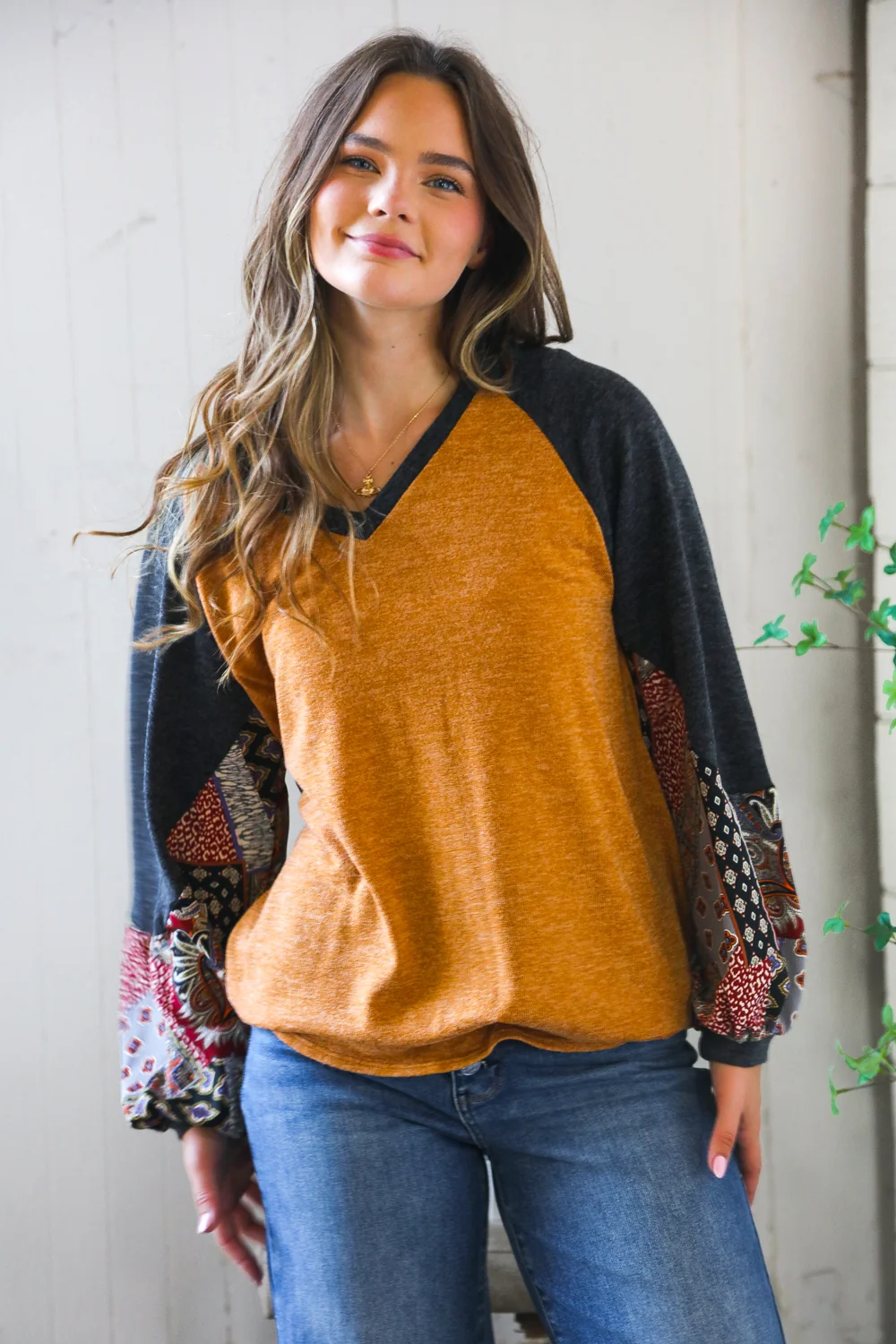 Rust Print Sleeve Design Top (4pc)