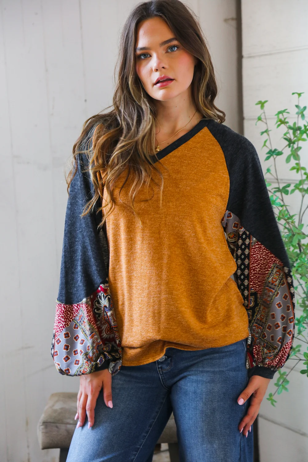 Rust Print Sleeve Design Top (4pc) - Image 6