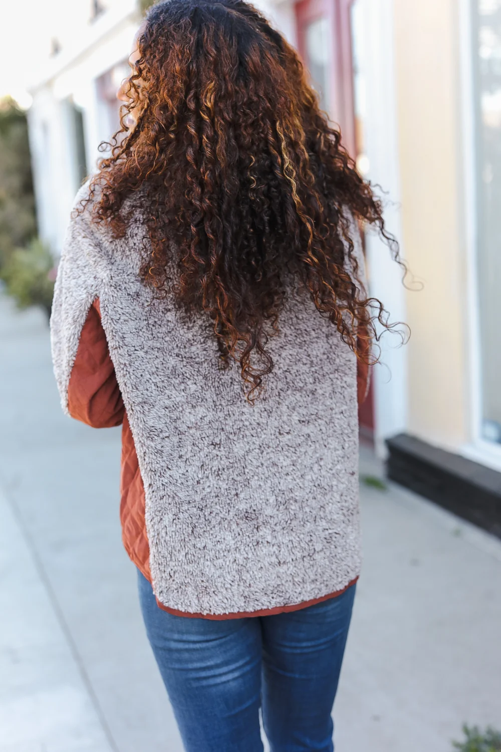 Rust Quilted Sherpa Button Pocket Sweater - Image 7