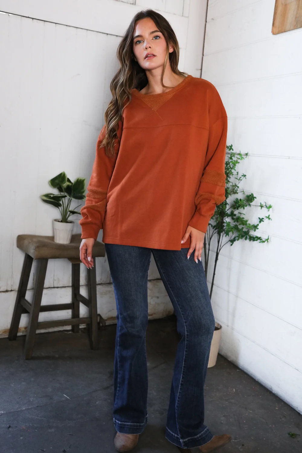 Rust Thick Mix Material Sweater - Image 4