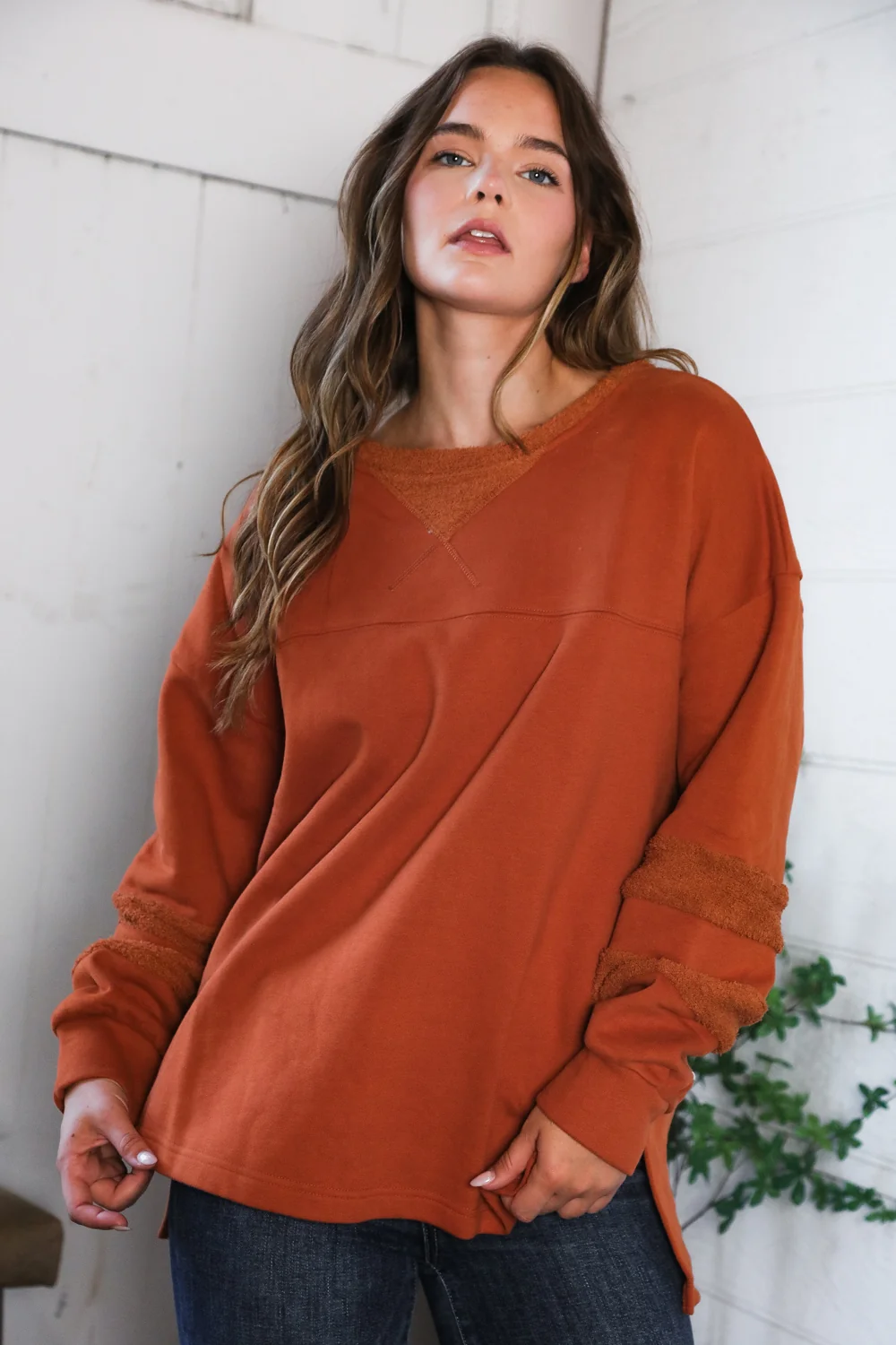 Rust Thick Mix Material Sweater - Image 5