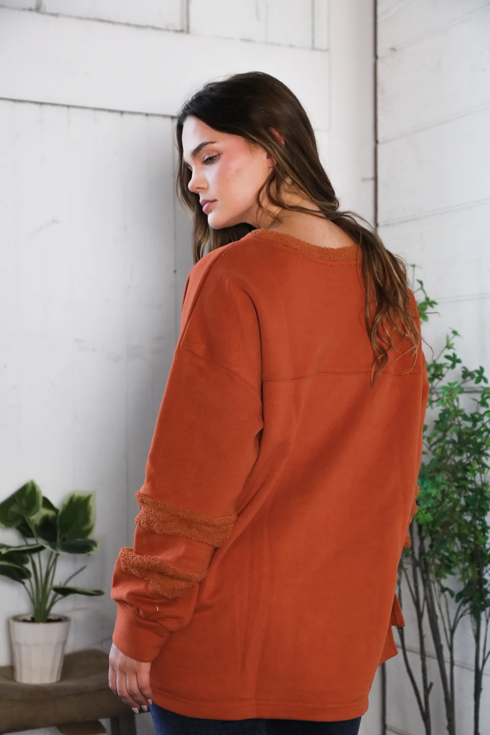 Rust Thick Mix Material Sweater - Image 7