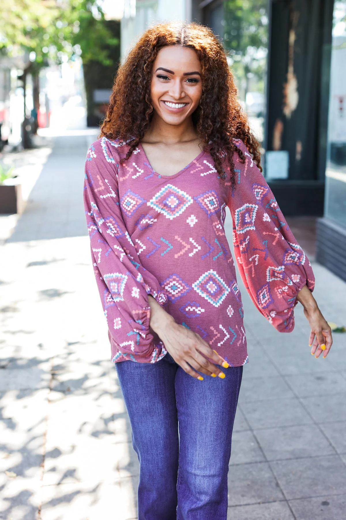 Rust Tribal Bubble Sleeve Top - Image 2