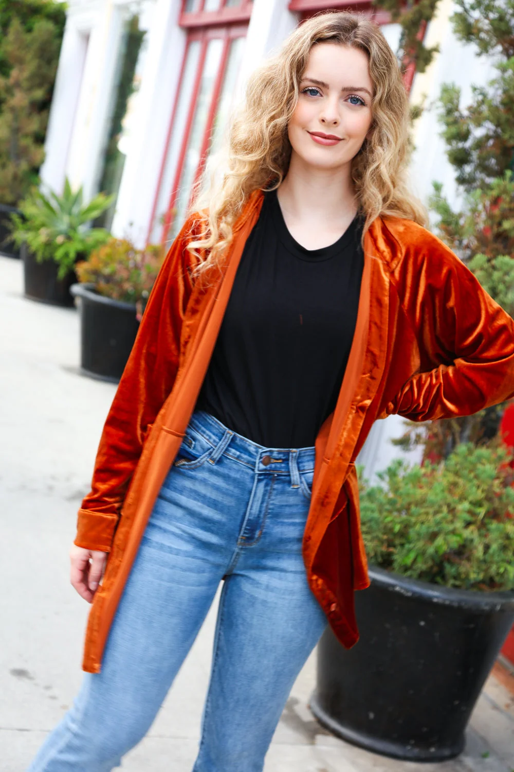Dazzling Rust Velvet Button Down Tunic Holiday Top (Open Pack) - Image 5