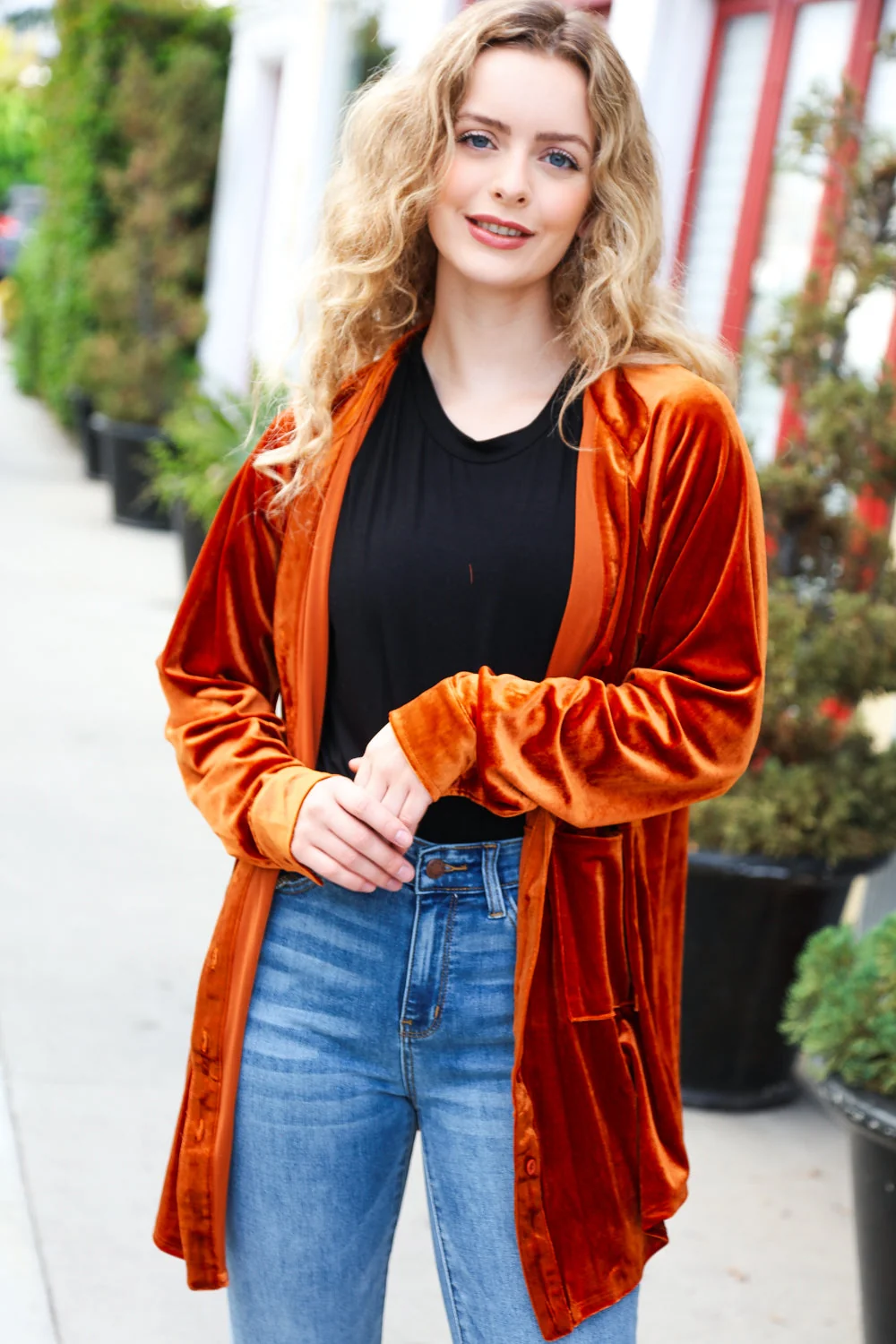 Dazzling Rust Velvet Button Down Tunic Holiday Top (Open Pack) - Image 6