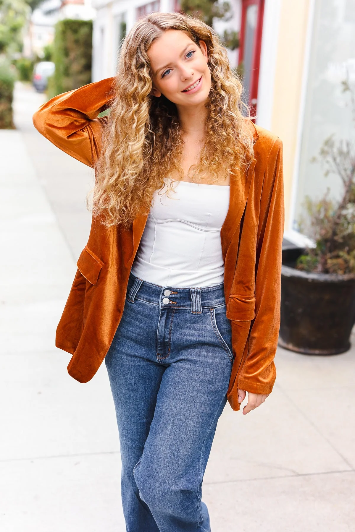 Holiday Stunner Rust Velvet Lapel Blazer (Open Pack) - Image 14