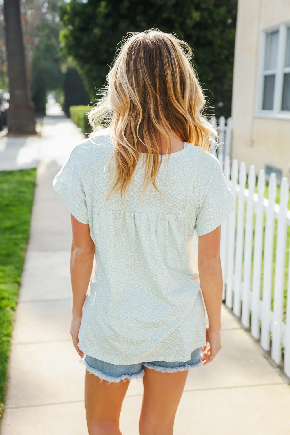 Sage Floral Button Henley Top - Image 6