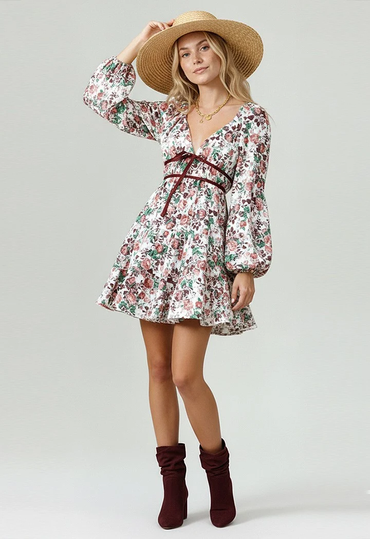 SHIRRED VINTAGE FLORAL PRINT TIERED DRESS - Image 4
