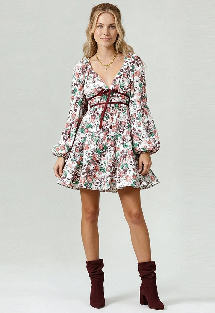 SHIRRED VINTAGE FLORAL PRINT TIERED DRESS - Image 5