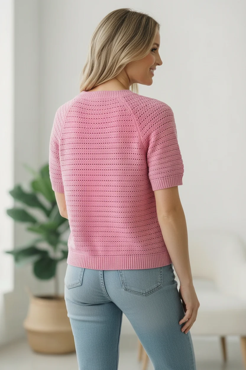 Simply Sweet Button Down Pink Sweater (Open Pack) - Image 2
