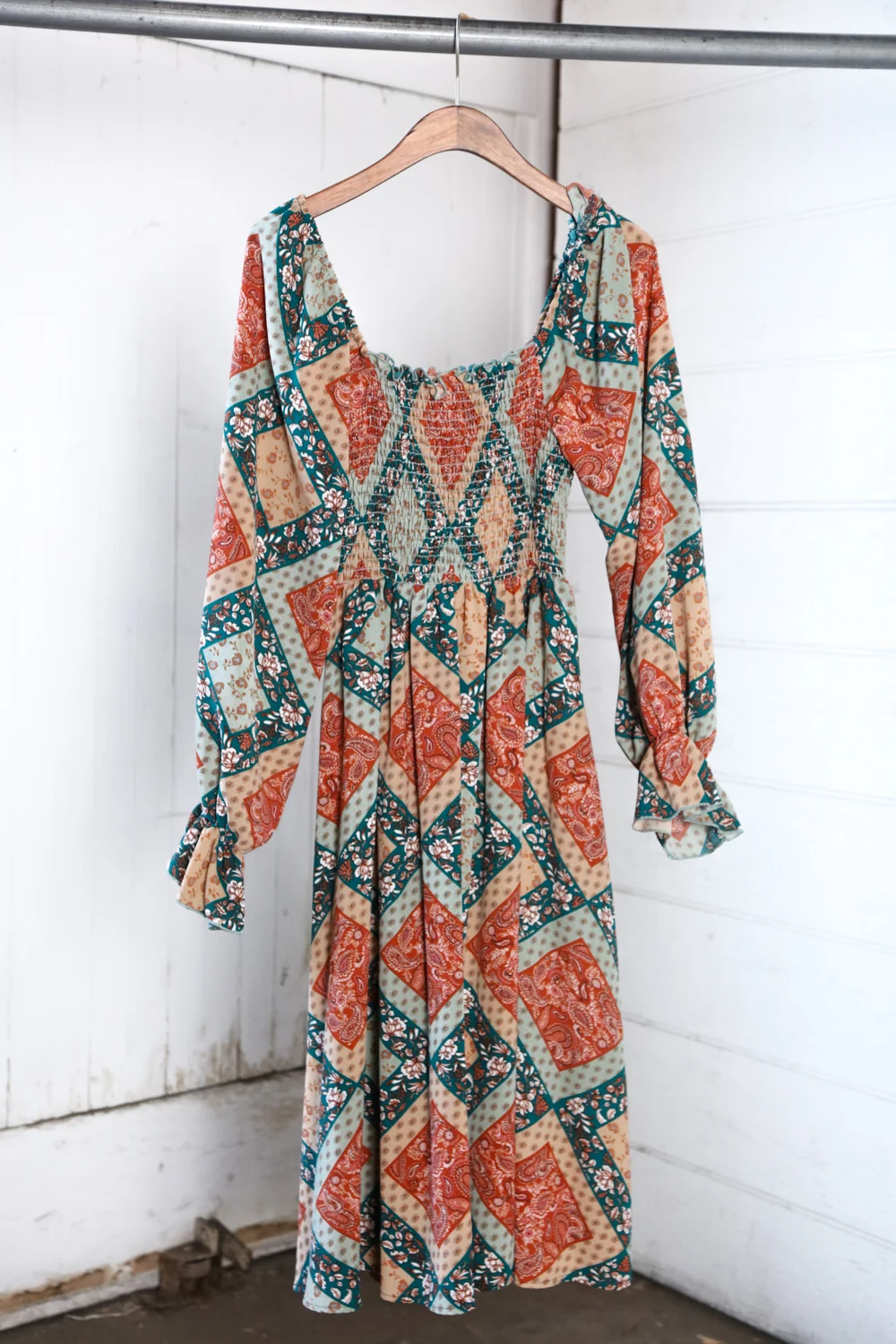 Smocked Print Dress