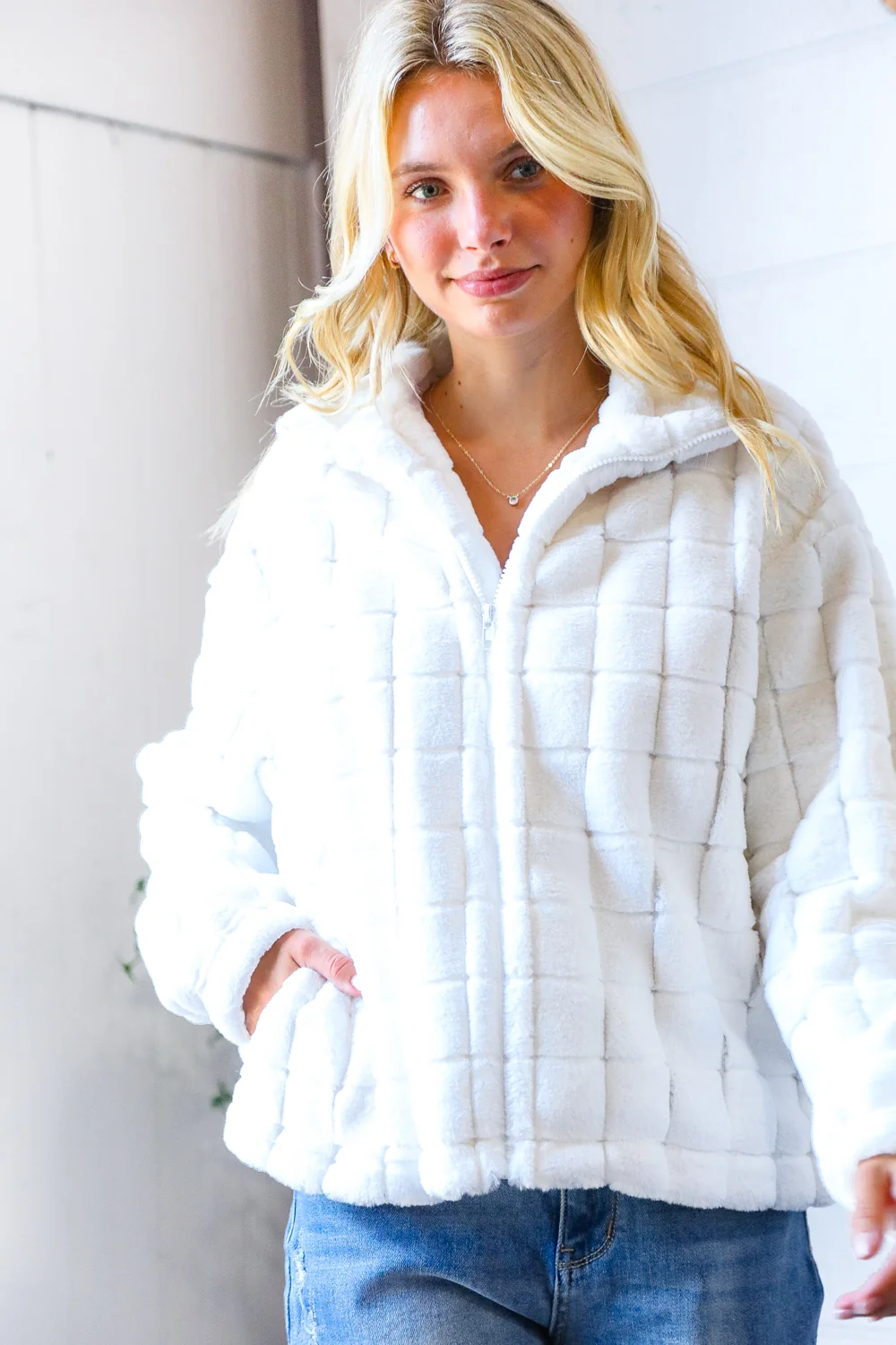 Snow Faux Fur Checker Coat - Image 2