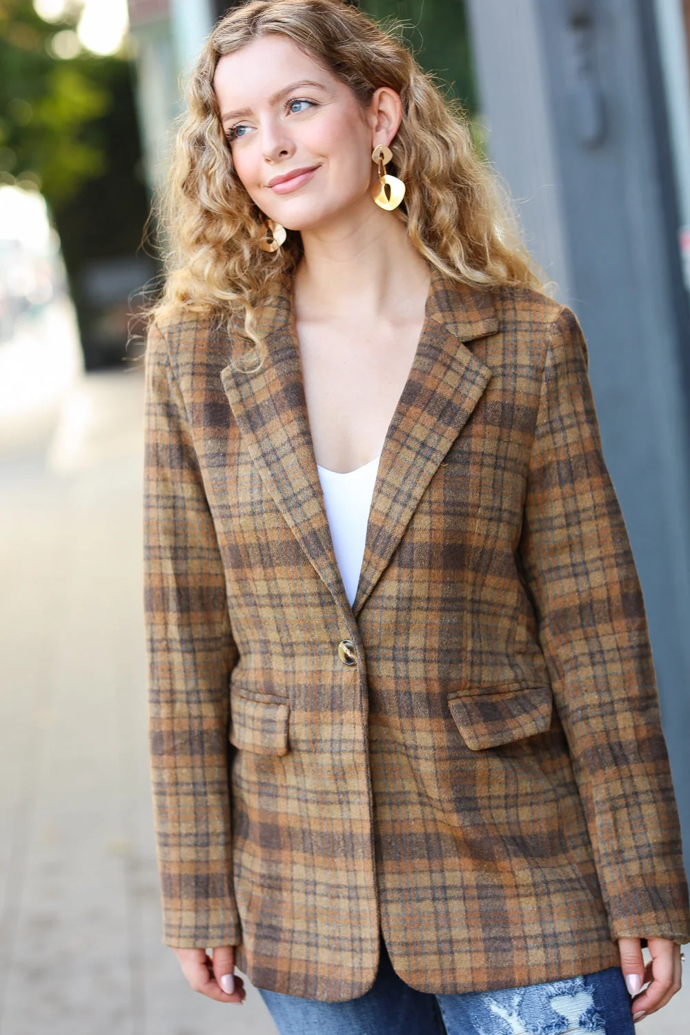 Make It Happen Spice Plaid Tailored Collar Lapel Blazer (Open Pack) - Image 12