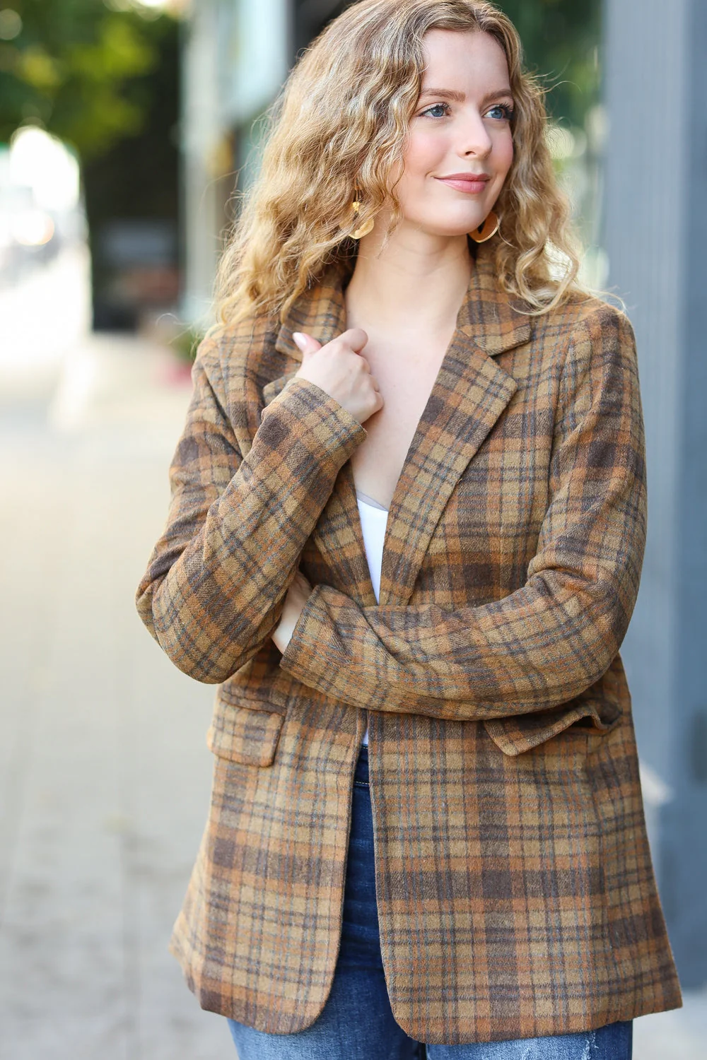 Make It Happen Spice Plaid Tailored Collar Lapel Blazer (Open Pack) - Image 3