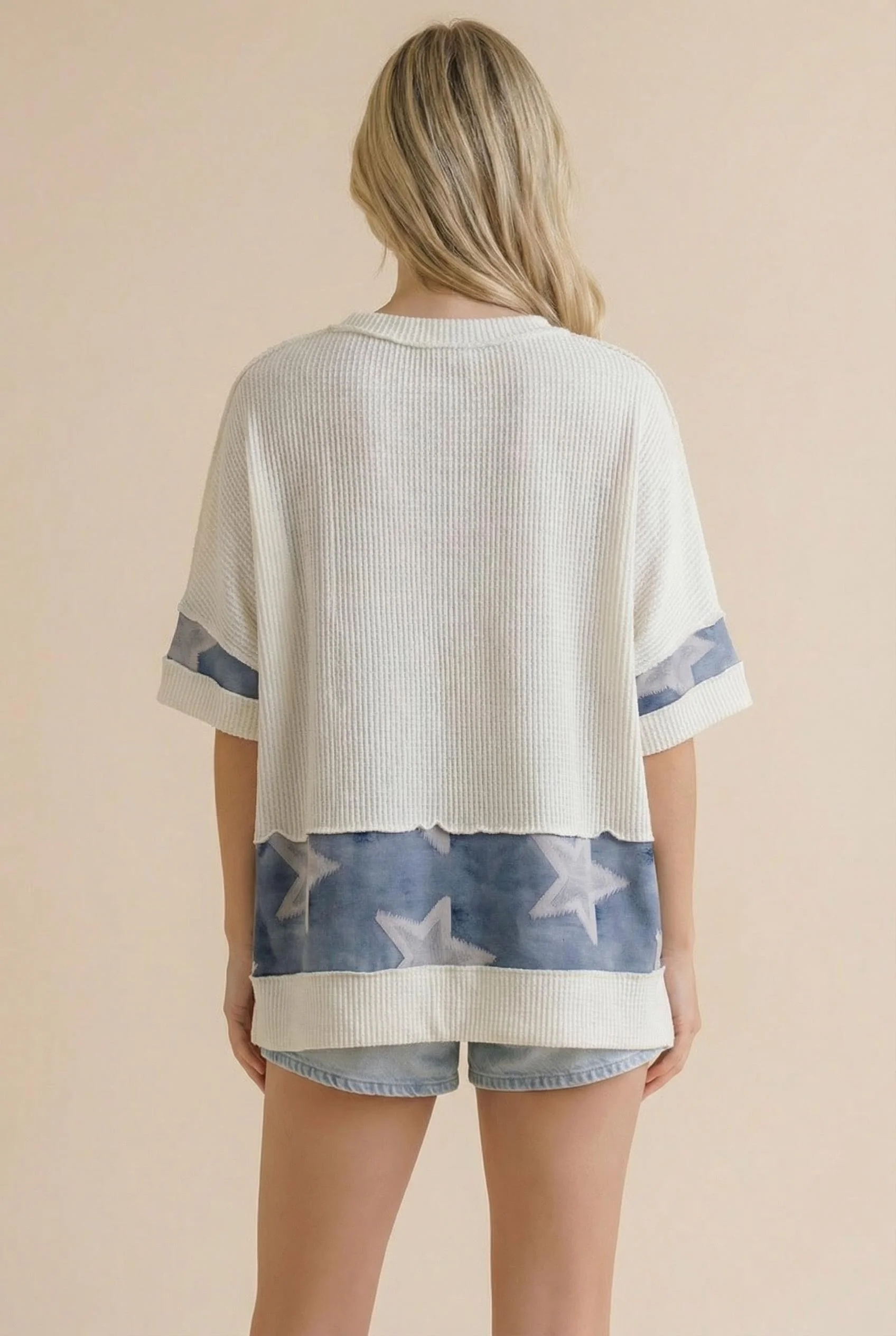 Star Print Color Block Knit Top - Image 6