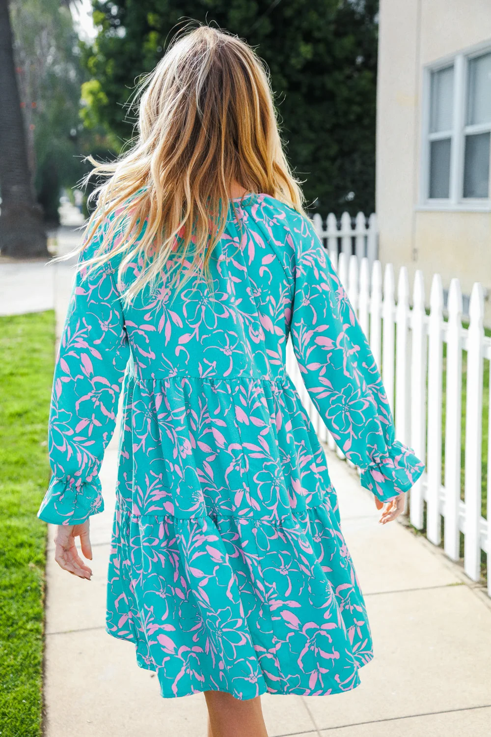 Boho Romance Mint Floral Print Front Ribbon Bow Tiered Dress (Open Pack) - Image 12
