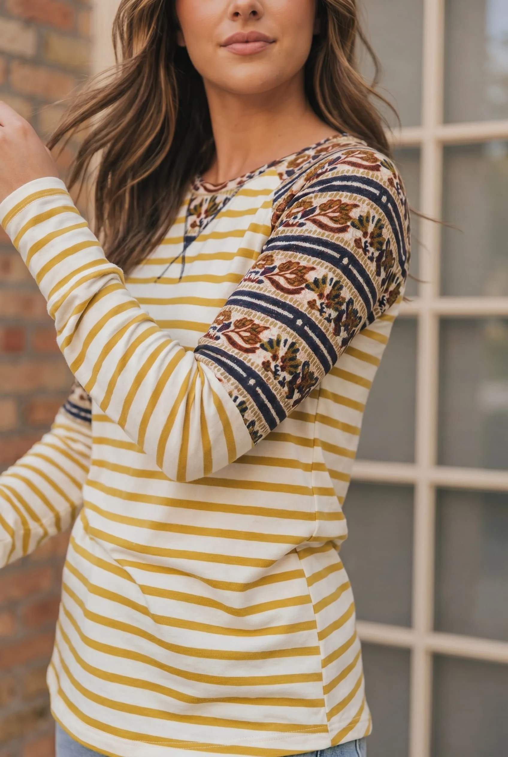 Stripe Print Design Raglan Top - Image 2